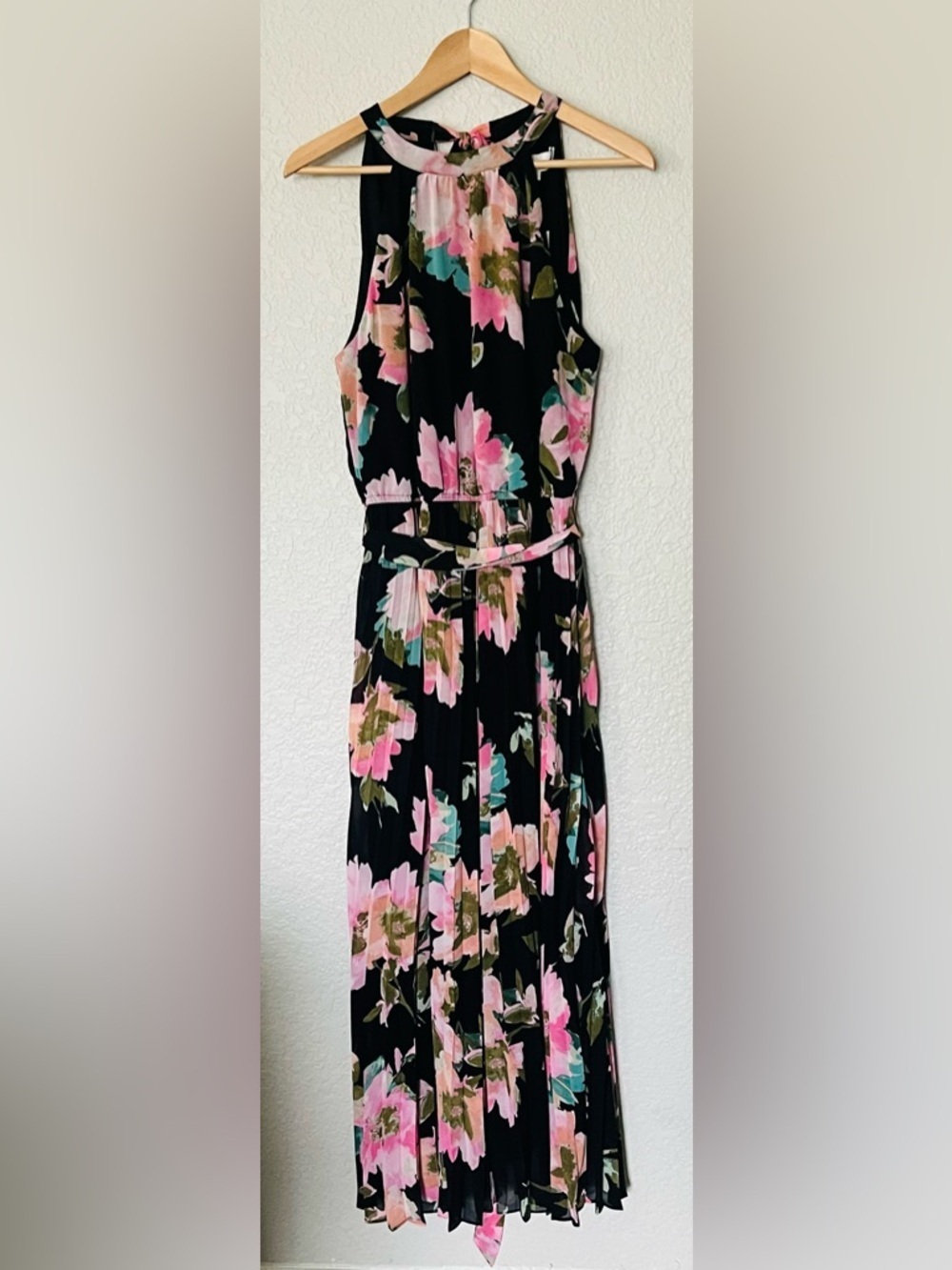 Emma & Michele Black Maxi Dress with Pink & Teal Floral Print